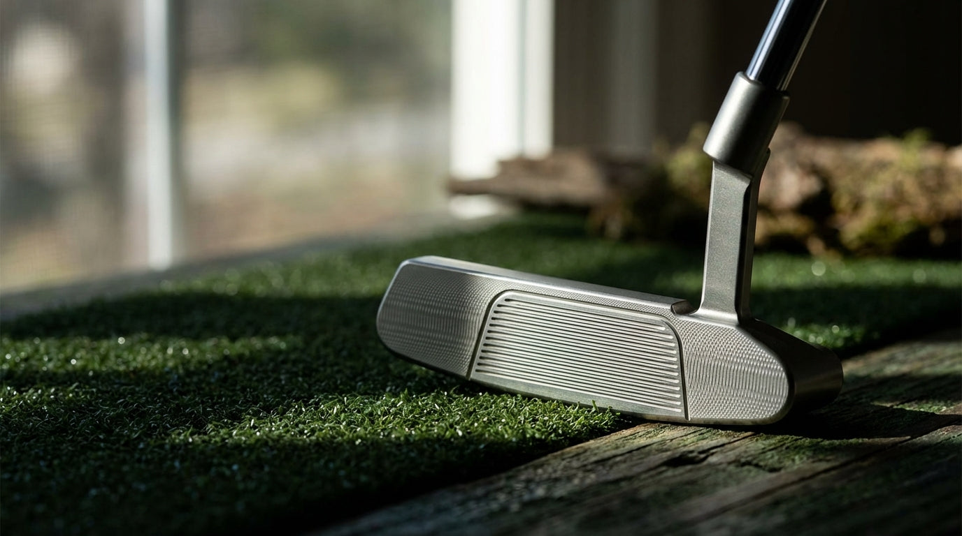 Precision milled golf putter face showing milling pattern and texture