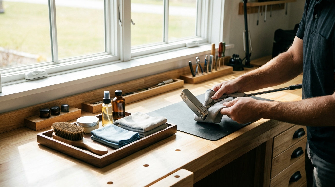 Cleaning and maintaining a golf putter with a soft cloth — putter care guide