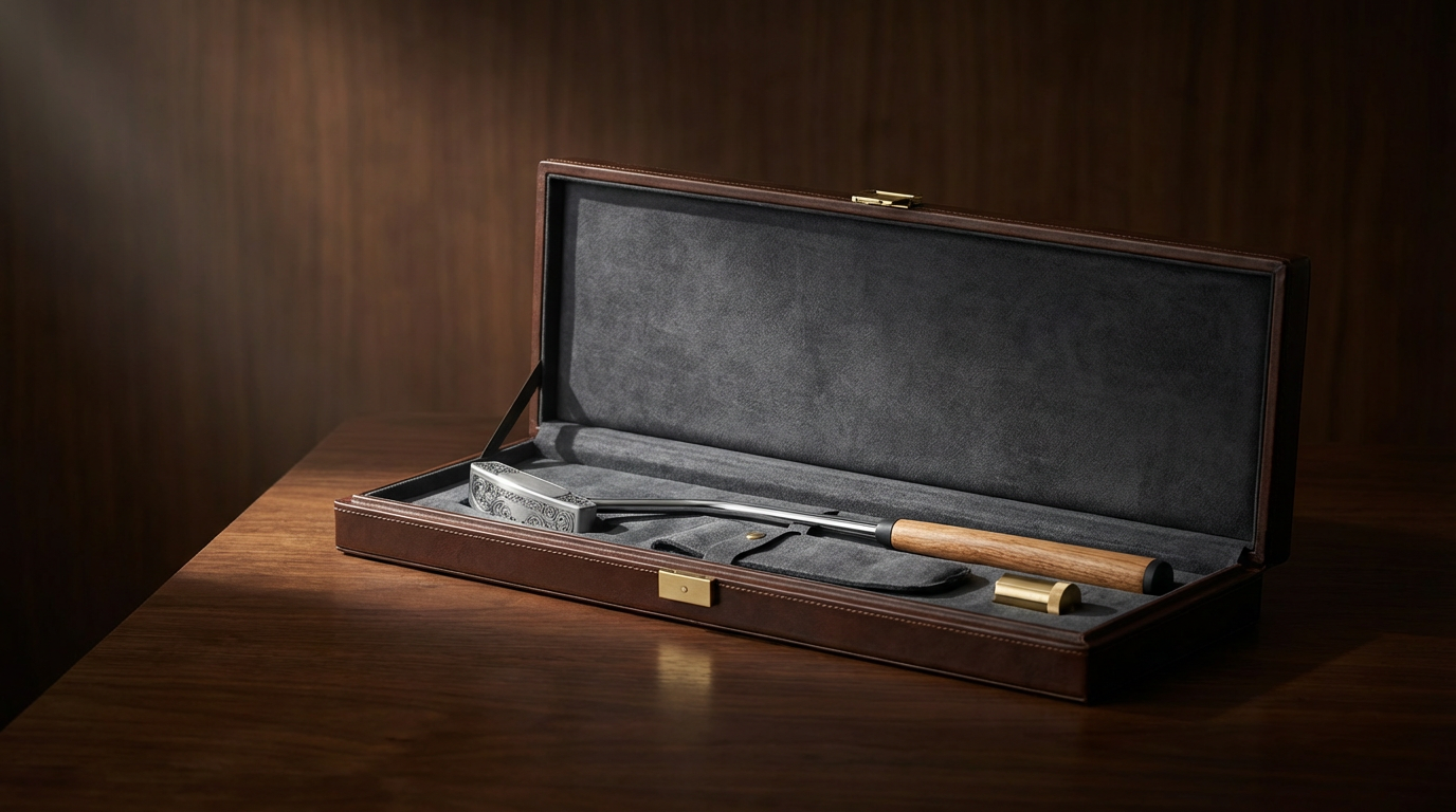 Premium custom putter in elegant gift box with luxury presentation