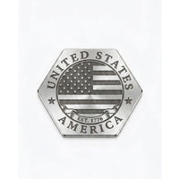 Hexagon golf ball marker laser engraved with an American flag and United States of America text