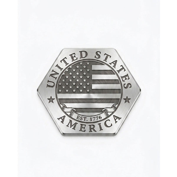 Hexagon golf ball marker laser engraved with an American flag and United States of America text