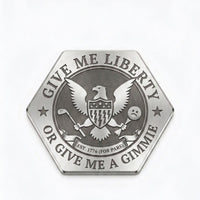 Hexagon ball marker engraved with an eagle and Give Me Liberty or Give Me a Gimmie