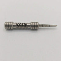 Stainless steel barbell divot tool laser engraved with a company logo and serial number