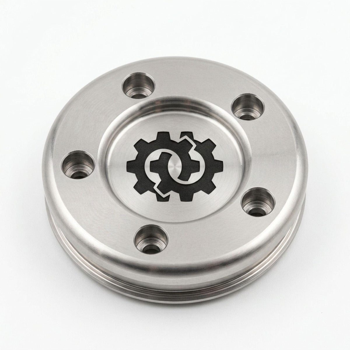 Stainless putter weight engraved with interlocking gears